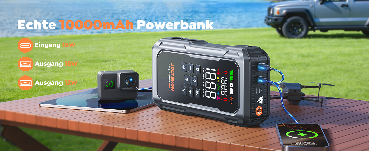 Пусковий пристрій (бустер) 7000A для авто: Powerbank для бензинових та дизельних двигунів (до 12.0L), з компресором 160 PSI, надувним насосом, LED-ліхтарем 800 Лм та LCD-дисплеєм