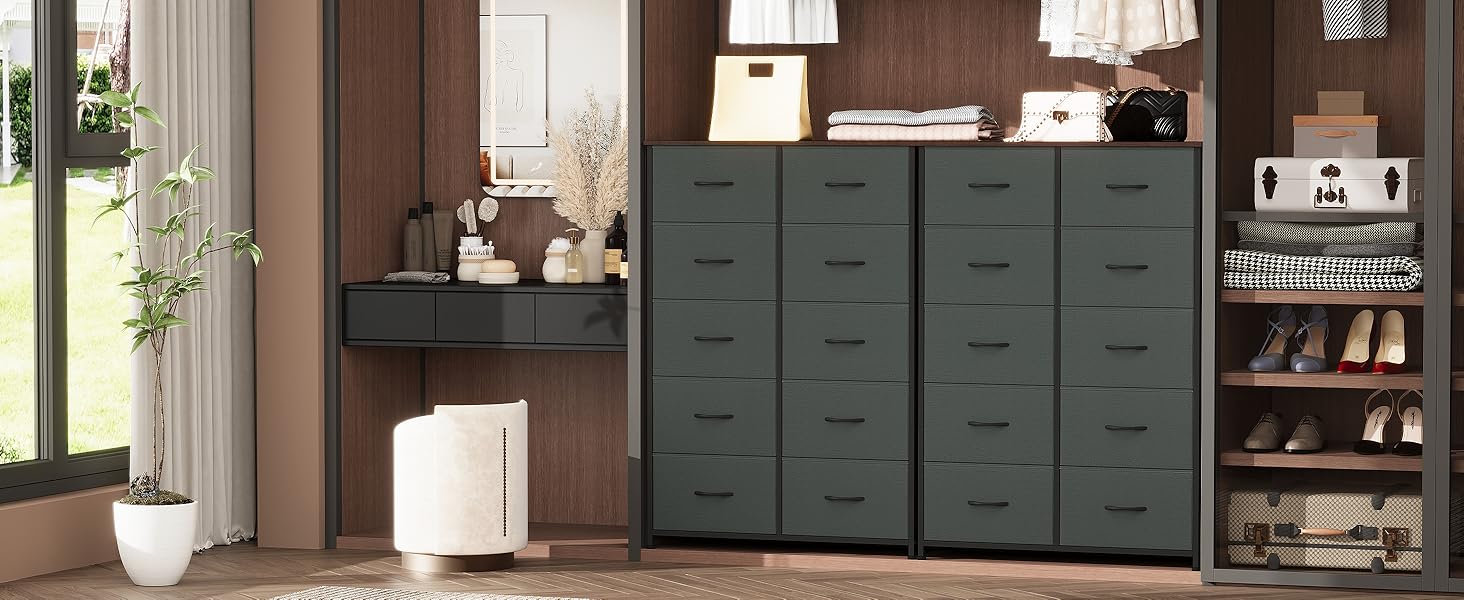 Комод з тканини з шухлядами, комод-шафа для спальні, вітальні, передпокою, 8 шухляд, білий (вугільно-сірий), 30T x 80B x 114.5H см