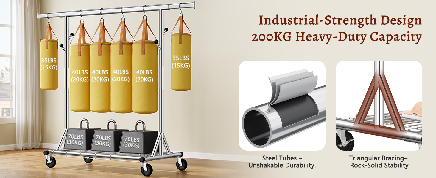 Металевий вішак для одягу на коліщатках FAVOOOSTY, 200 кг, мобільний, швидка установка, 1 стійка