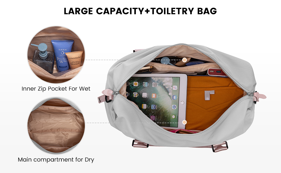 Спортивна сумка LOVEVOOK для жінок: дорожня, для плавання, фітнесу, клініки. 30L, водонепроникна, сіра + рожевий ремінець