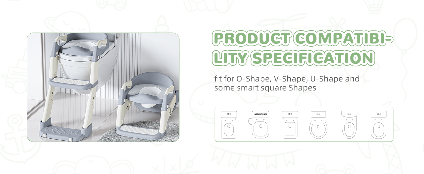 Універсальний дитячий сидіння-сходинка для унітазу 2-в-1 з PU-покриттям, регульована висота, складна конструкція, антиковзке покриття та захист від бризок