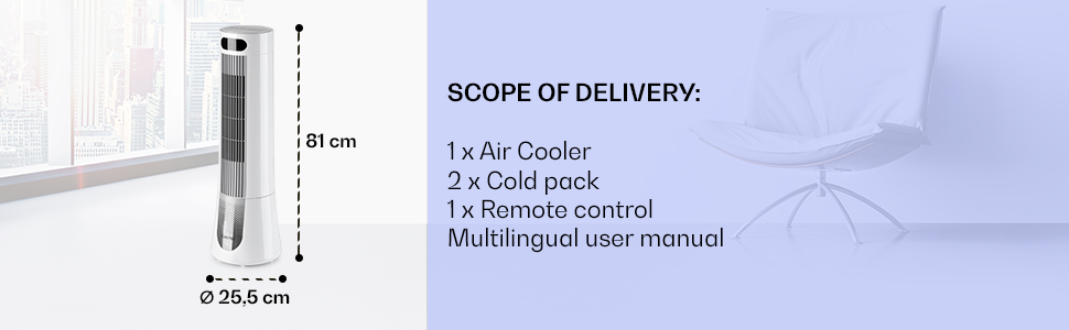 Охолоджувач повітря Klarstein з водяним охолодженням, випарний охолоджувач 5-в-1, зволожувач, вентилятор, очищувач повітря та нічний режим, мобільний кондиціонер Охолоджувач повітря 7 л, охолоджувач повітря 45 Вт, 132 м/год Повітряний потік білий