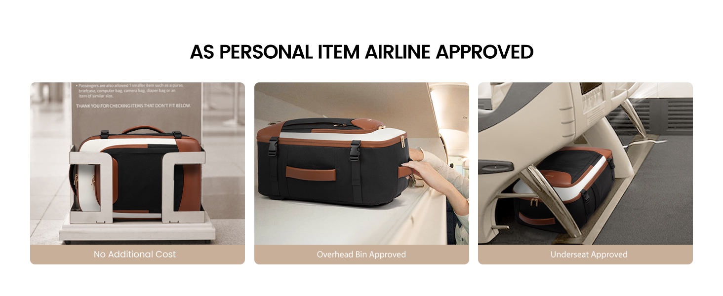 LOVEVOOK Рюкзак для ручної поклажі, 40L, для подорожей, з відділенням для ноутбука, водонепроникний, чорно-бежево-коричневий