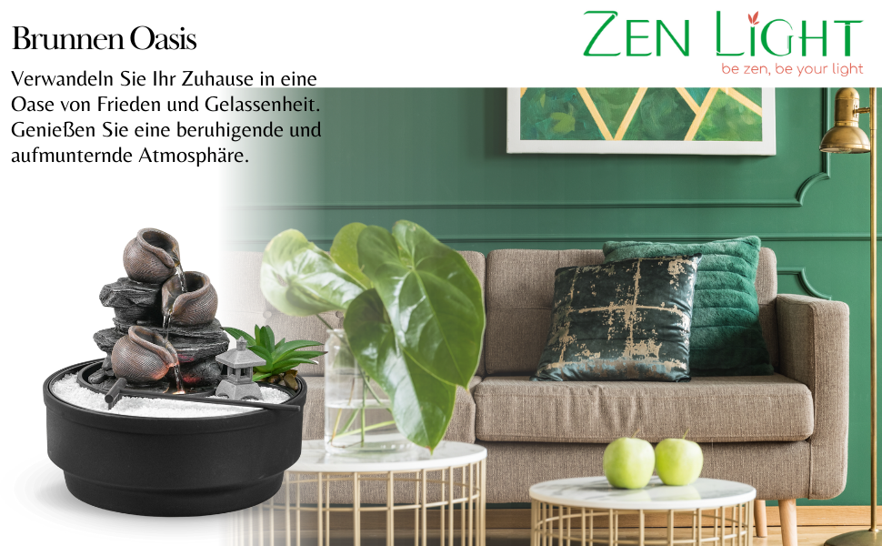 Фонтан для саду Oasis Zen'Light: водоспад, LED-підсвічування, білий пісок, декор для релаксації