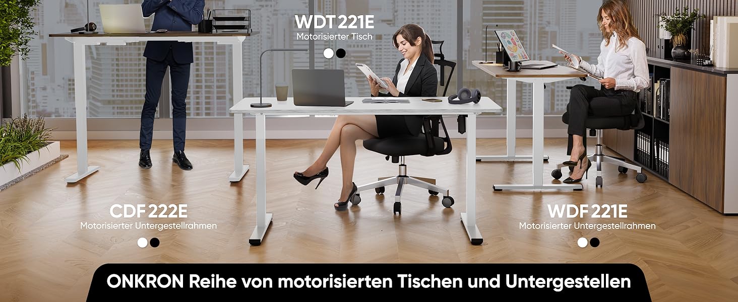 Електричний регульований стіл ONKRON, чорний, для стільниць 120-170 см, до 70 кг (Cdf222e-w)