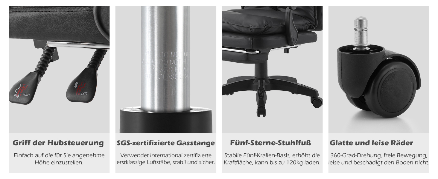 Офісний крісло TUKAILAI: ергономічне, з регулюванням висоти, підлокітники, підставка для ніг, чорне