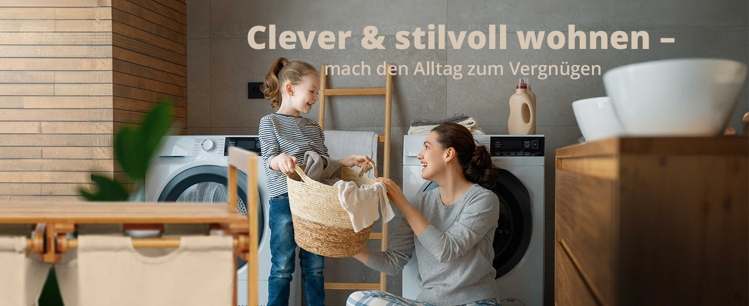 Кошик для білизни Lumaland з бамбука з 2 висувними мішками для білизни | Легкий у догляді, стійкий до вологи, легко очищується | Висота 73 см x 64 см (ширина) x 33 см (глибина) [Бежевий] 2 відділення для білизни, 2 мішки для білизни | Бежевий