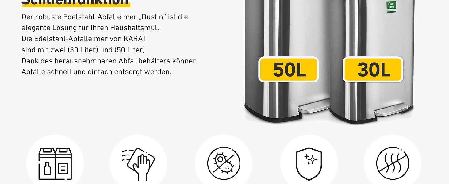 Відро для сміття Floordirekt Dustin 30 л з автоматичним закриттям та знімним внутрішнім відром для кухні