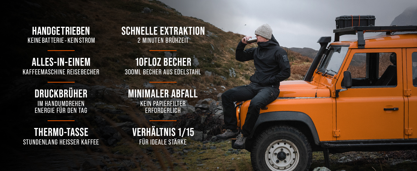 WACACO Pipamoka - портативна кавомашина для подорожей, ручна, з нержавіючої сталі, 300 мл