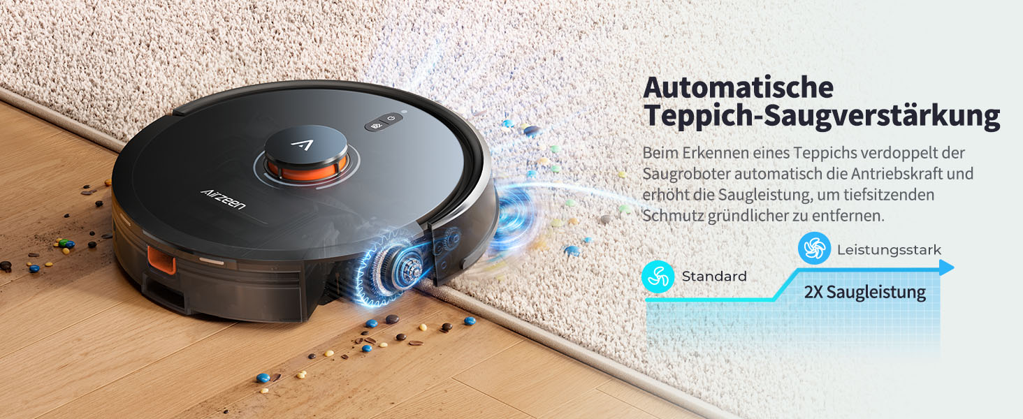 Робот-пилосос Airzeen Q10 Pro S з вологою, LiDAR-навігація, 5000Pa, для тварин, чорний