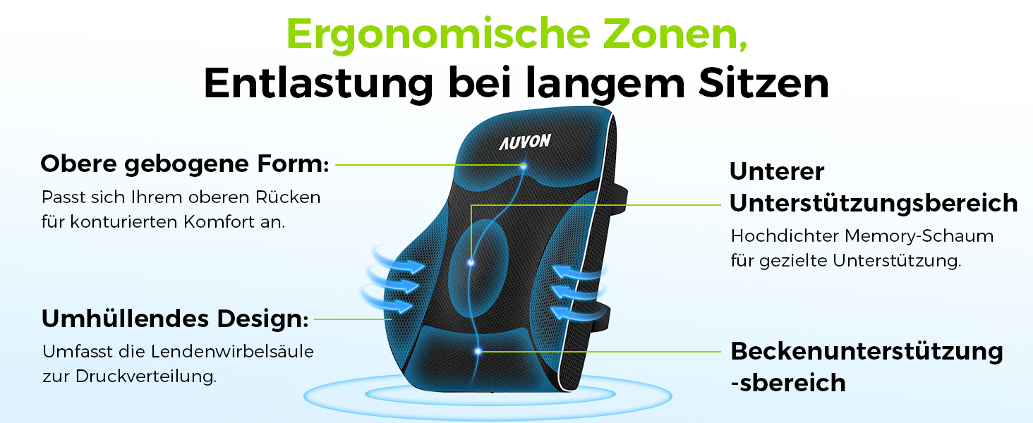 Подушка для попереку AUVON для автомобіля та офісного крісла, підтримка поперекового відділу, покращення постави, піна з пам'яті