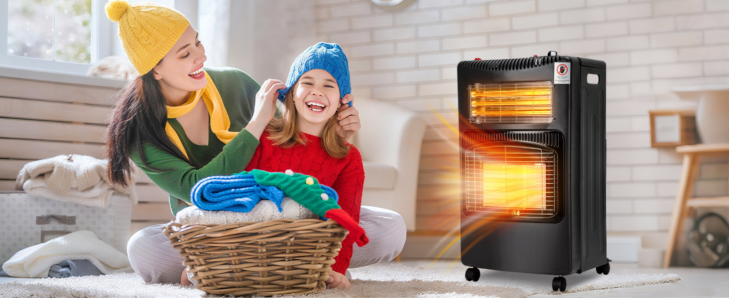 Газовий обігрівач Eulenke для приміщень, 4200W, керамічний, з інфрачервоним нагрівачем 1260W, регулятор тиску газу та шланг, 3 режими нагріву, для балонів Butan/Propane до 15кг