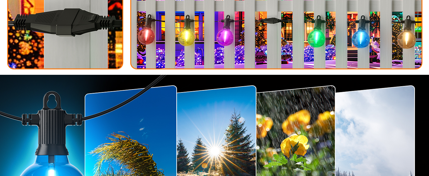 LED гірлянда Kawaya для вулиці 7.6м, 12 кольорових лампочок, IP65, для саду, балкону, вечірок