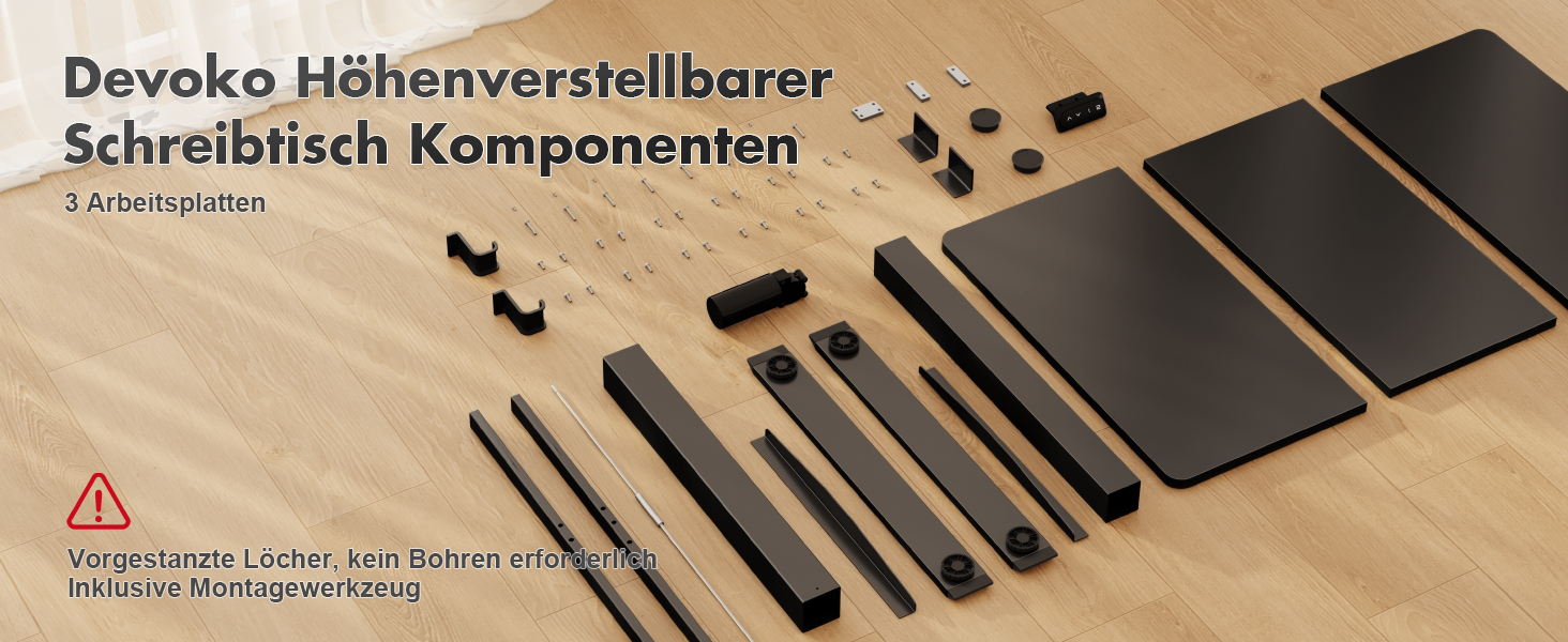 Регульований стіл Devoko, електричний, 120x60 см, чорний: стіл для стоячи та сидячи, з пам'яттю