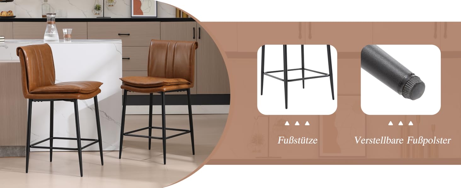 Набір з 2 барних стільців Chairus з PU шкірою, без підлокітників, для кухні, барної стійки, вітальні (зелений, коричневий)