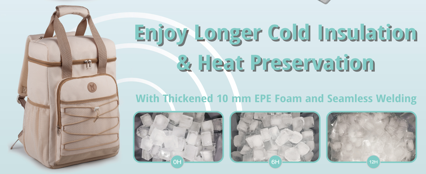 Ізольований рюкзак-холодильник з м'яким ручками – велика місткість, для пляжу, кемпінгу, пікніка, риболовлі та походів (бежевий)