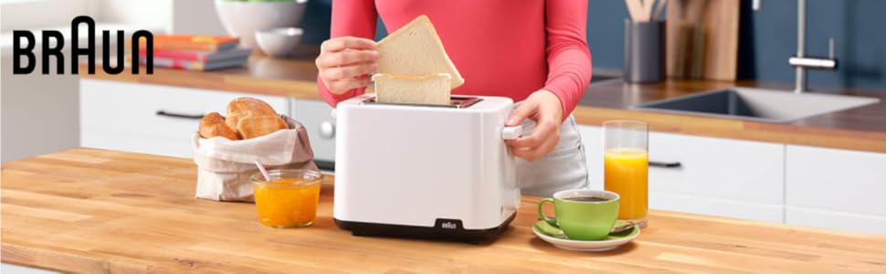 Тостер Braun Breakfast 1 HT1010WH Білий: 2 слоти, 8 режимів, підігрів булок, пластик, 900 Вт
