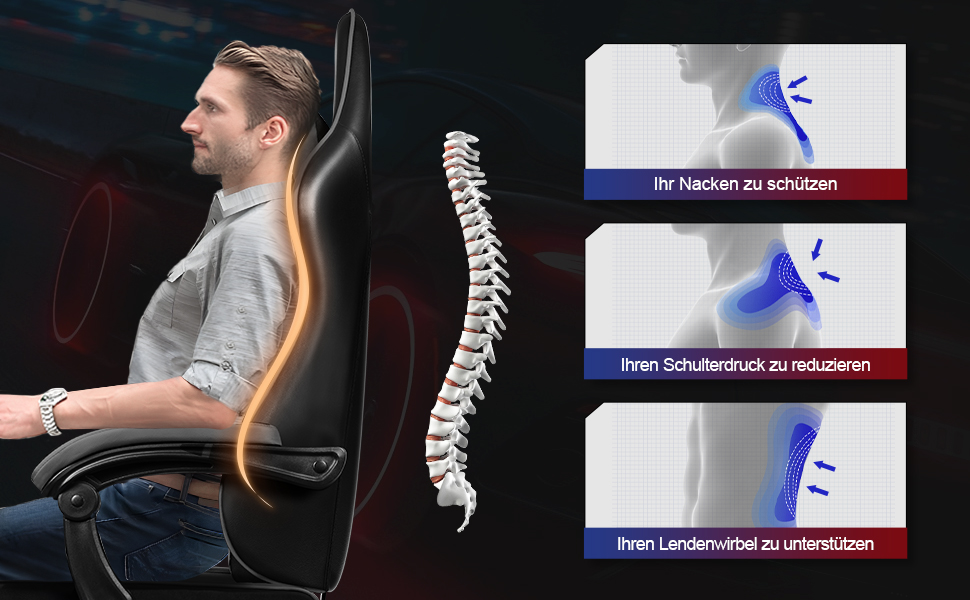 Ігровий крісло, офісне ергономічне крісло з регульованою підніжкою, з підголівником та підтримкою попереку, обертове, 150 кг, сірий