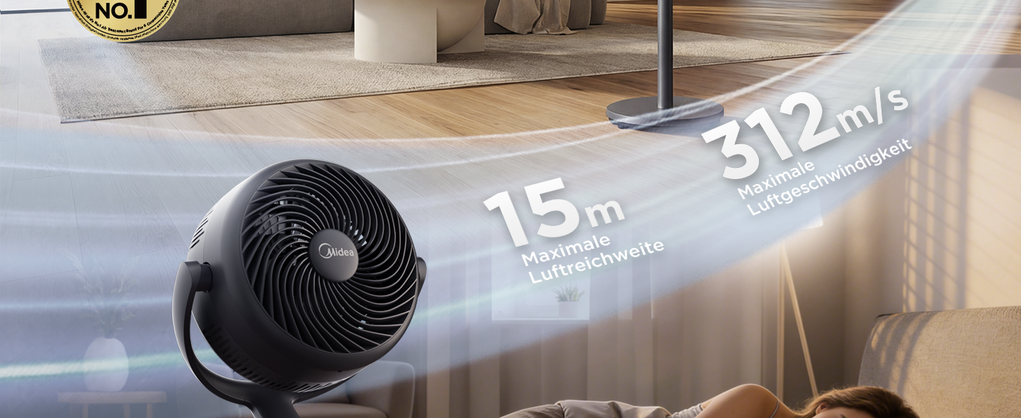 Вентилятор підлоговий Midea FS40-23MR з пультом, 3 швидкості, телескопічна висота, поворот 90°, чорний