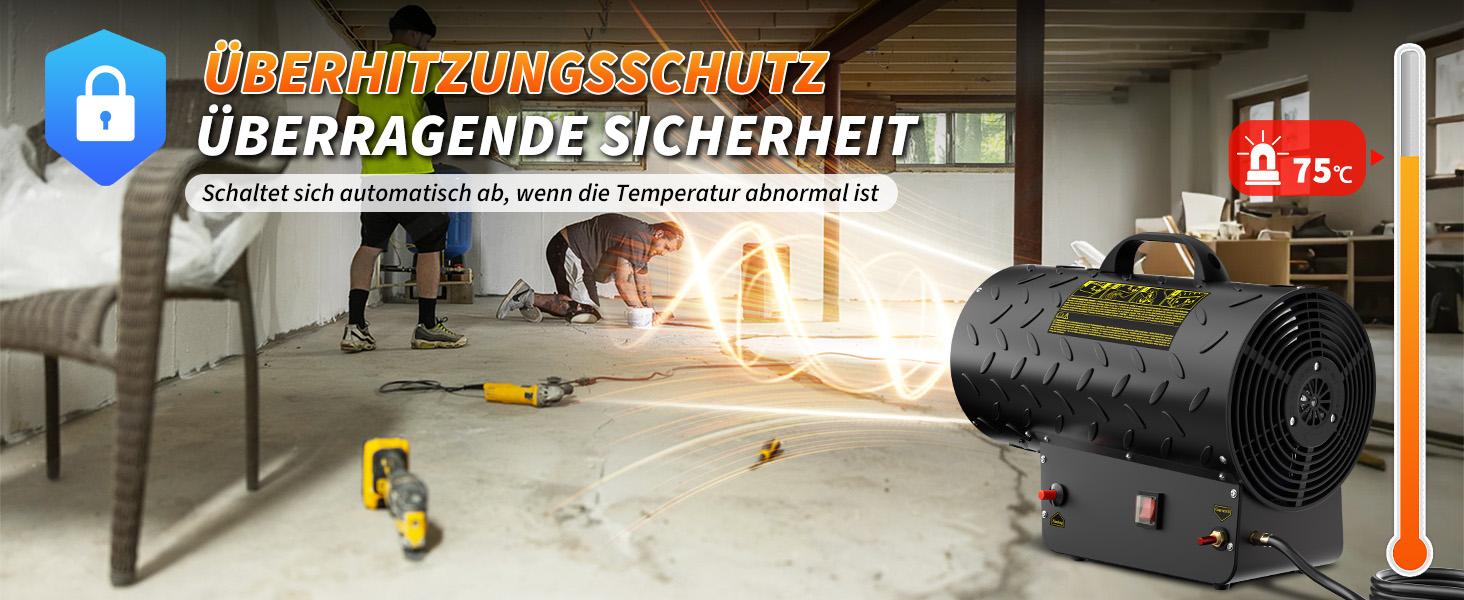 Газовий нагрівач для приміщень: газовий нагрівач-вентилятор, 30 кВт, 320 м³/год, з шлангом 1,4 м, 700 мбар