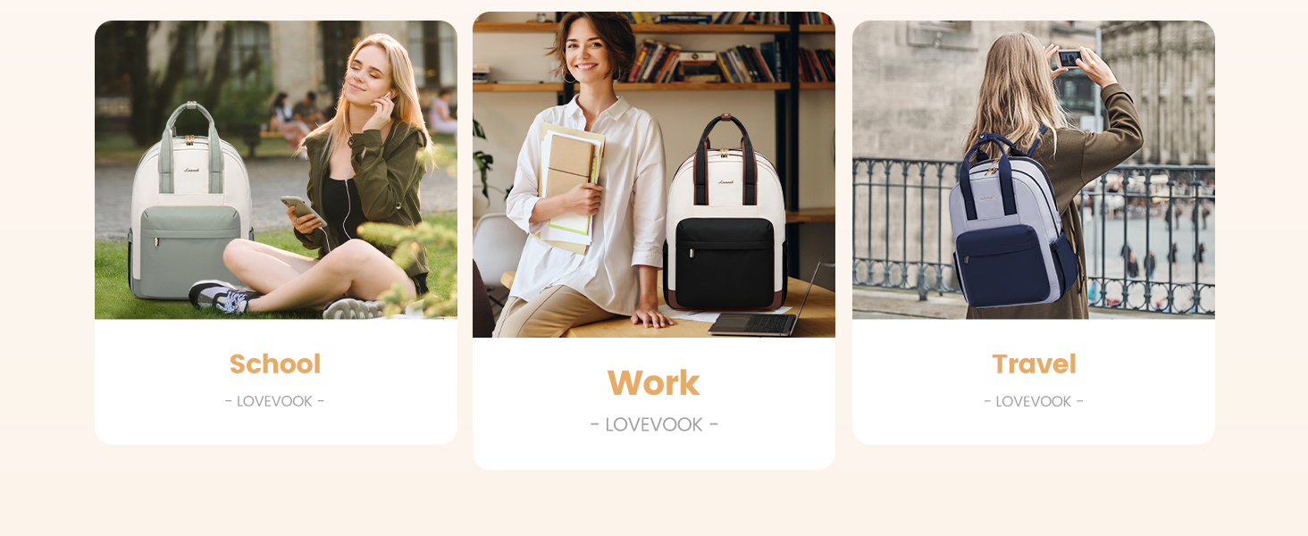 LOVEVOOK Рюкзак для жінок, 15.6 дюймів, рюкзак для школи, дівиччий рюкзак з відділенням для ноутбука, водонепроникний, для подорожей, роботи, навчання, рюкзак для університету, офісу, відпочинку, 15.6 дюймів, 1 світло-зелено-бежевий