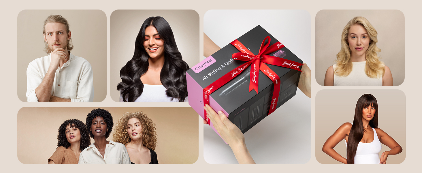 CrazyMar Airstyler 7-в-1: Фен-щітка з іонізацією, автоматичний стайлер для волосся, випрямляч та плойка (чорний)