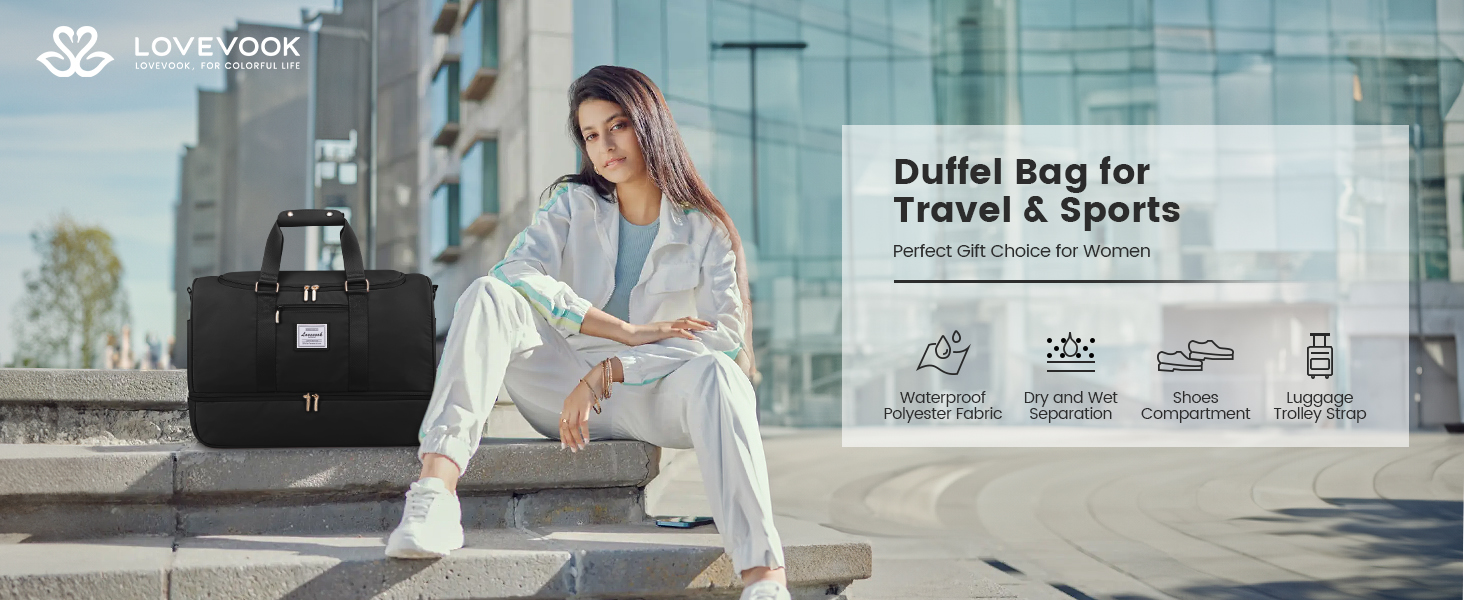 Спортивна сумка LOVEVOOK для жінок: дорожня сумка, weekender, з косметичкою, відділенням для взуття та мокрих речей, водонепроникна пляжна/басейнова/сауна сумка, ручна поклажа для подорожей, зелена