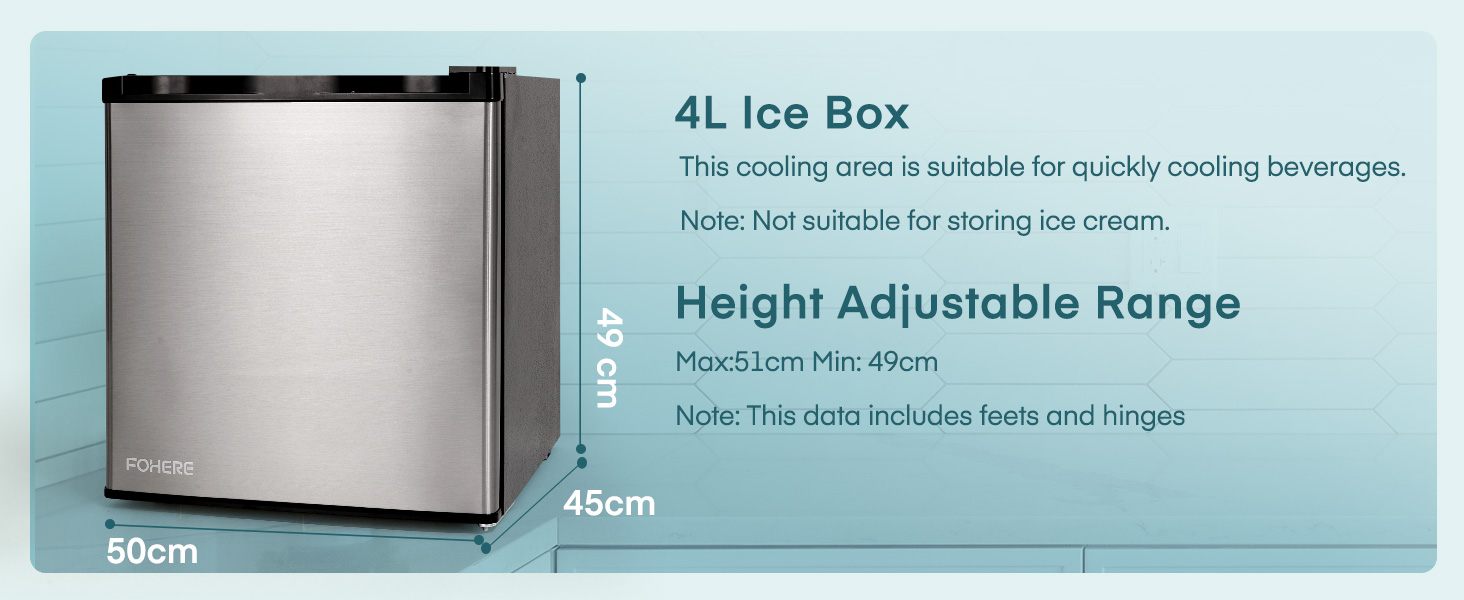 Міні-холодильник E 46L з морозильною камерою, низький рівень шуму 42 дБ, регулювання температури, колір нержавіюча сталь — для офісу, кухні та спальні