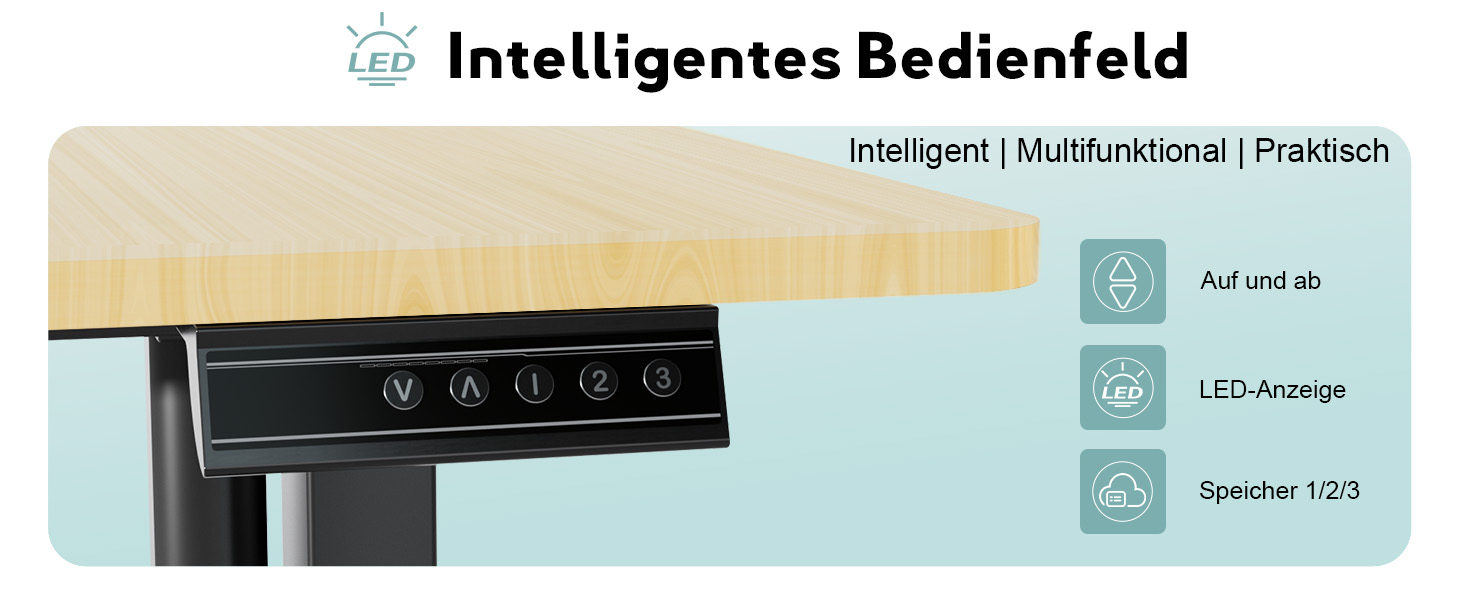 Регульований стіл, електричний, 120x60 см, 3 функції пам'яті, з кабелеуправлінням та гачками. Дерев'яний колір