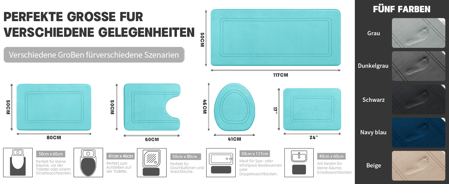 Чакме Килимок для ванної кімнати, антиковзаючий, м'який, швидковисихаючий, набір з 5 шт., блакитно-зелений