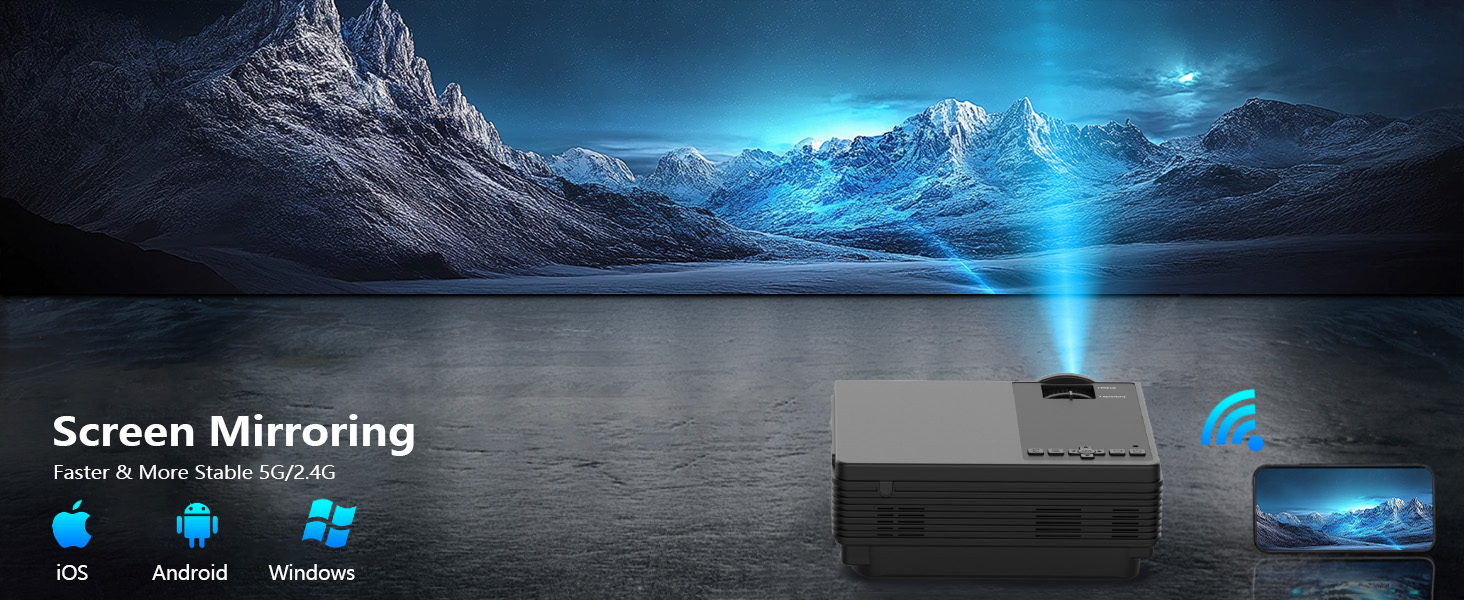 Staratlas Міні проєктор Full HD 1080P з Wi-Fi та Bluetooth, портативний для iPhone, 5G, Short Throw для домашнього кінотеатру, HDMI, USB, VGA, з динаміком