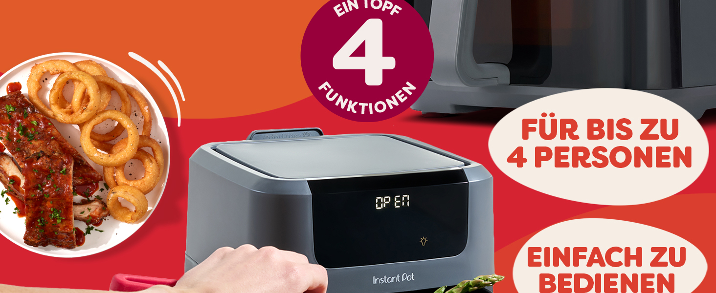 Фритюрниця готує повітрям Instant Pot Vortex Compact Trüffel Grau 5 л з антипригарним покриттям, 4-в-1: смаження, сушка, випікання, підігрів, сімейний розмір