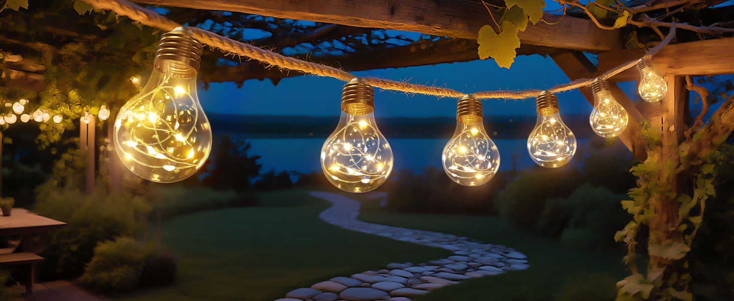 LED гірлянда сонячна для вулиці 10м, 16+1 G40, регульована яскравість, 3 режими, пульт дистанційного керування, вологостійка, тепле біле світло, для саду, балкону, декору вечірок