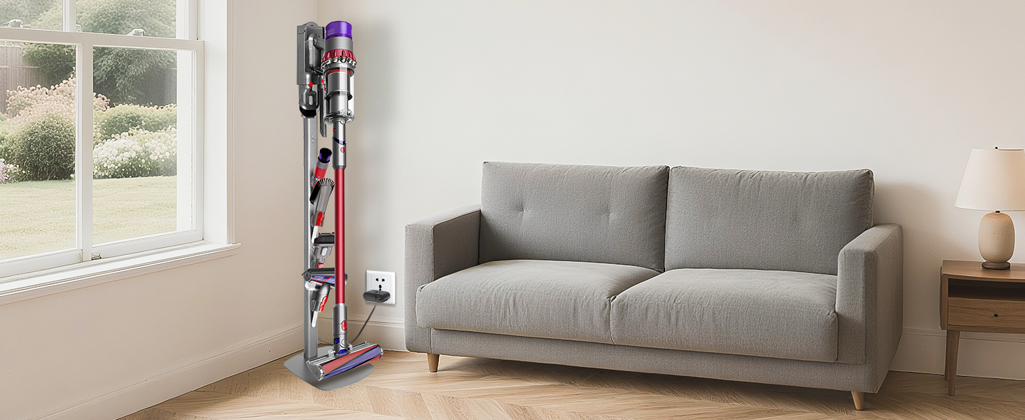 Металевий стійка-тримач для пилососа JUPELI, сумісна з Dyson V16, Gen5, V15, V12, V11, V10, V8, V7, V6 — підставка для зберігання пилососа та аксесуарів, без свердління (Сріблястий)