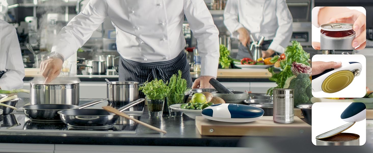 Електричний відкривач банок Kitchen Mama 2.0: автоматичний, бездротовий, з гладкою кромкою, харчовий, Blaugrau