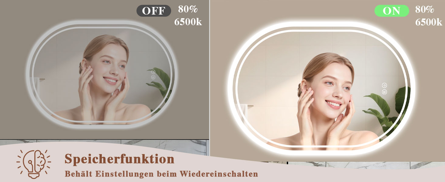 LED дзеркало для ванної кімнати Badspiegel з підсвічуванням, антизапар, сенсорне керування, регулювання яскравості, 3 кольори світла, овальне, 50x70 см