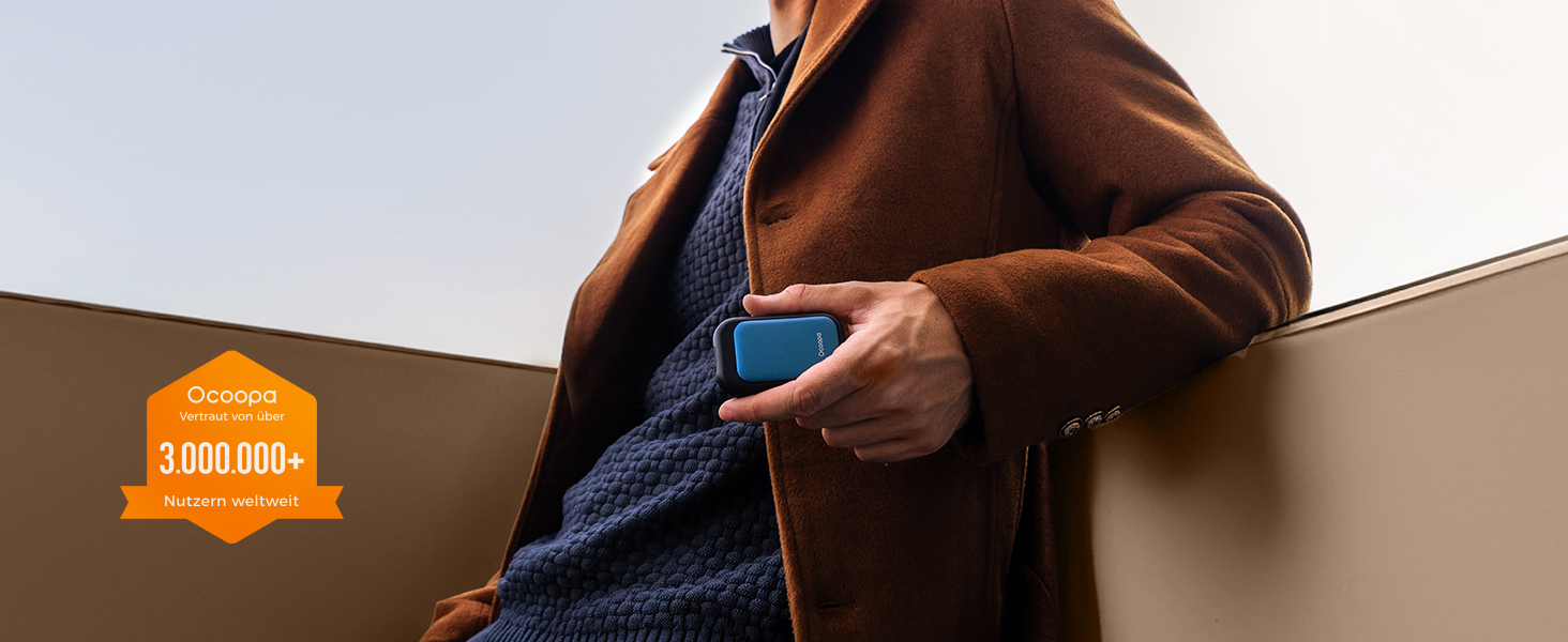 Електричні грілки для рук OCOOPA UT4 Young Obsidianschwarz, 5000mAh, 2 шт. - Компактні, Водонепроникні, Швидкий нагрів, USB, для зими