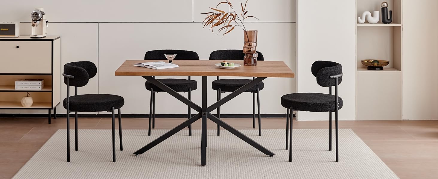 Сучасний прямокутний стіл з МДФ-плитою та чорними металевими ніжками, для вітальні або кухні, 140x78x77 см, темний дуб, структура темного дуба