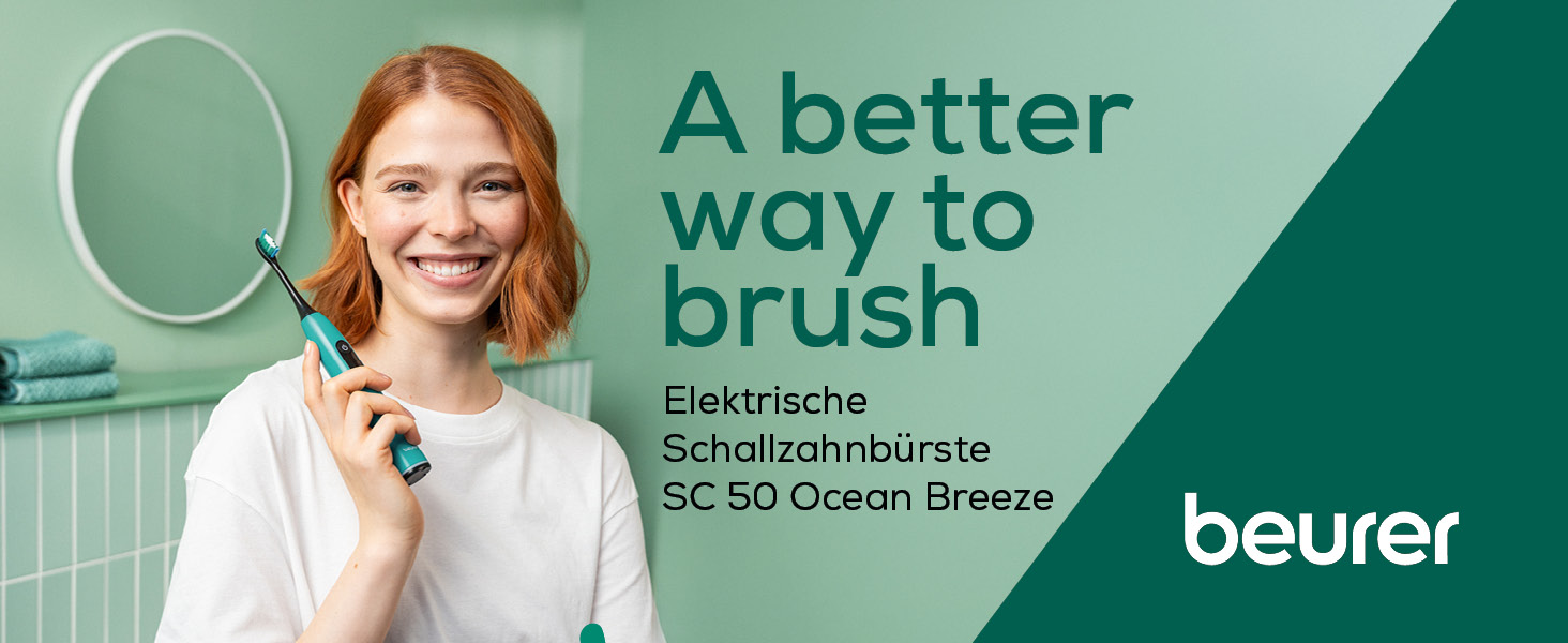Електрична зубна щітка Beurer SC 30 Ocean Breeze: 4 режими чищення, 80 000 коливань, таймер, LED-дисплей + 2 насадки, корпус з переробленого пластику