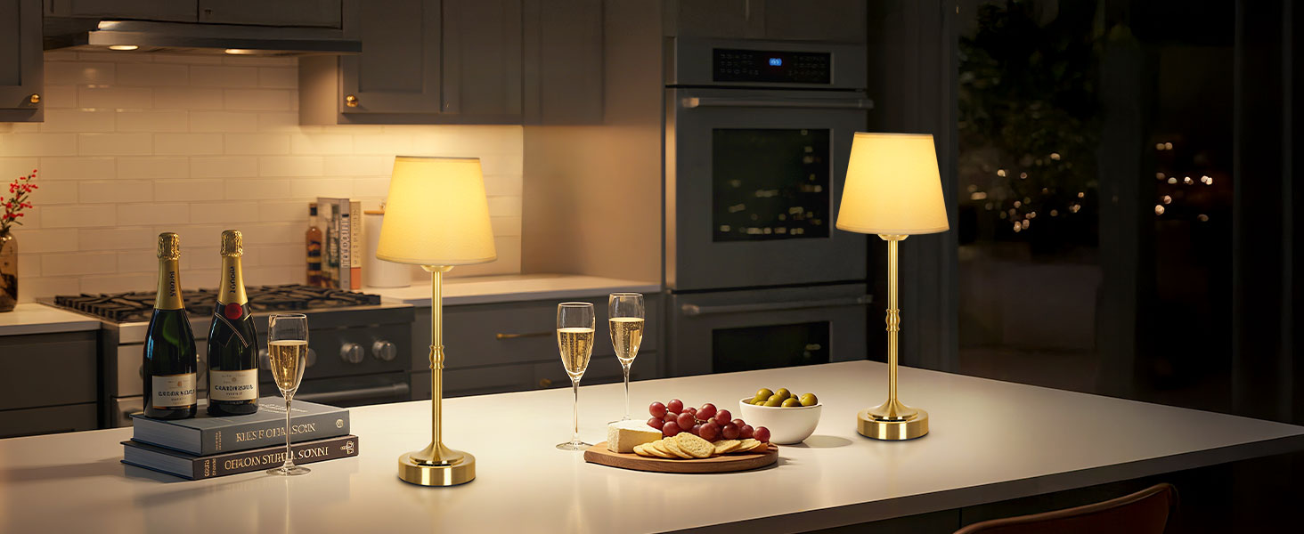 OUTON Настільна лампа бездротова, 2 шт. – диммування, 3 кольори світла, 4000mAh, USB-C, 60 год роботи, золота для спальні, вітальні, їдальні