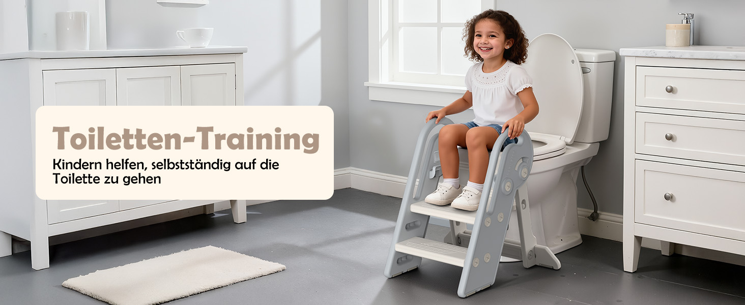 Дитячий підсвічник Onasti Tritthocker: регульована висота, 3 ступені, з ручками, складний, анти-кіп та анти-ковзний, для кухні, ванної кімнати, умивальника та туалету (сірий)