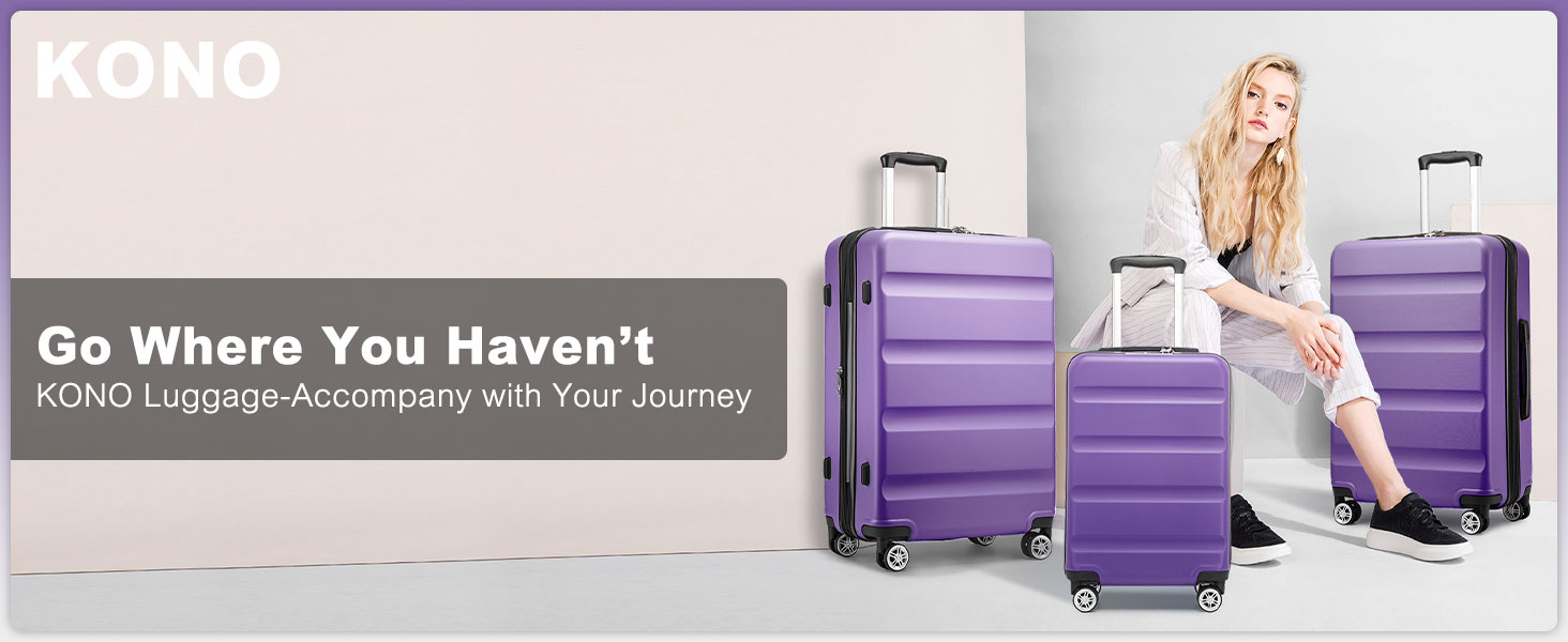 KONO Чемодан-валіза ручної поклажі, 55x35x22 см, 3 шт. (фіолетовий) з TSA-замком та подвійними коліщатками для подорожей та бізнесу