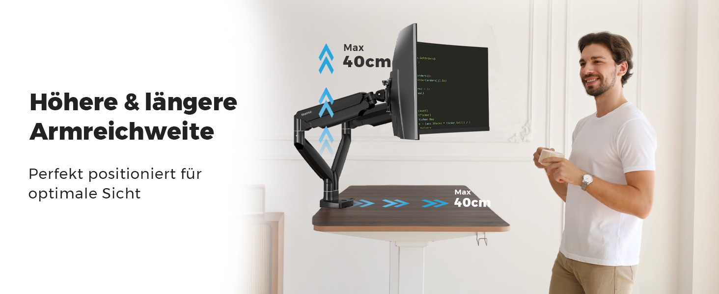 Кріплення для монітора NearHub 2 монітори, 13-32 дюйми, поворотне, нахильне, 360° оберт, регулювання висоти, VESA 75/100 мм, затиск/різьбове кріплення, до 10 кг, 32 дюйми (35 дюймів для 2 плоских/вигнутих моніторів)