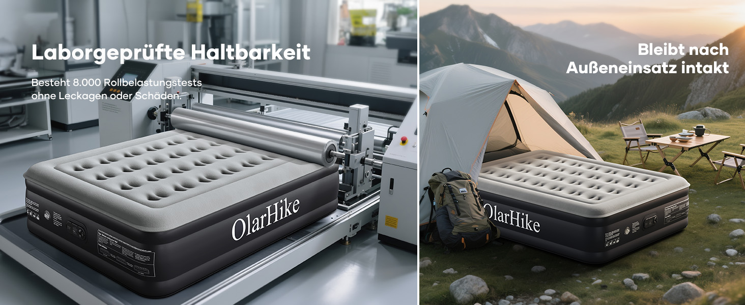 Надувний матрац OlarHike для кемпінгу та дому (2 особи) - 203x152x46 см, чорний