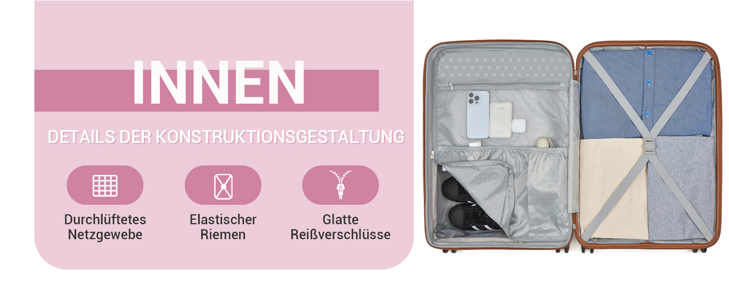 Валіза ручної поклажі KONO з тримачем для напоїв, рожево-коричнева, поліпропілен, розширювана, з TSA замком