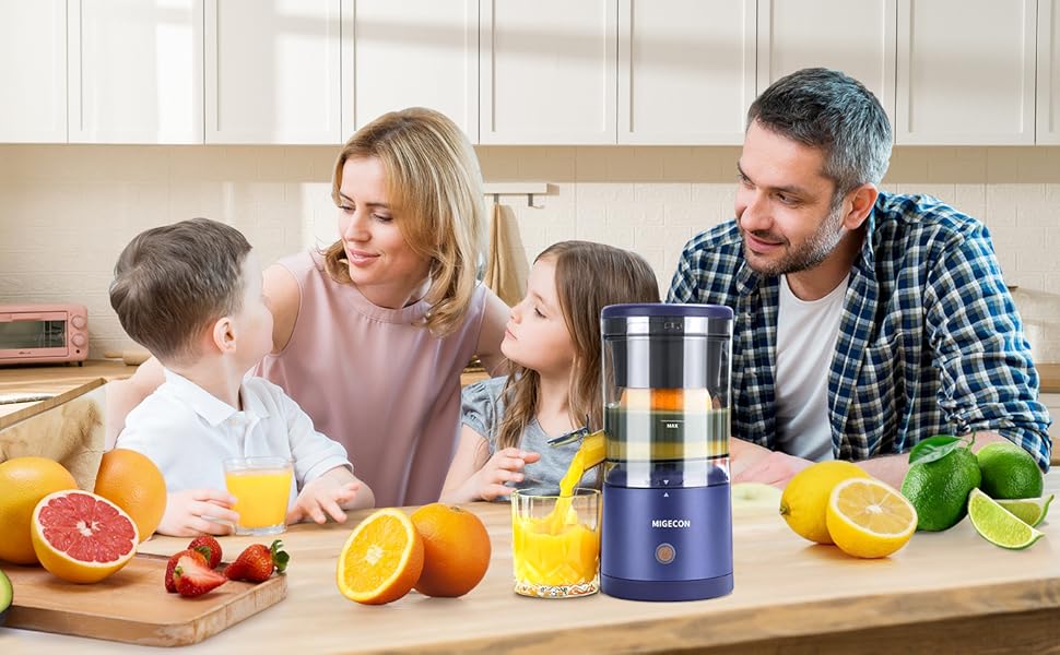 Електричний прес для органів Citrus Juicer - акумуляторний з USB і портативною соковижималкою, функція захисту від крапель для апельсинів, лимонів, грейпфрутів, щітка для чищення в комплекті (синя)