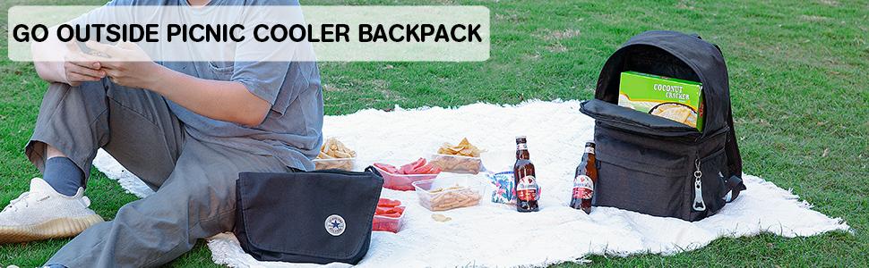 Терморюкзак 2-в-1 з ізольованою сумкою, великий об'єм, для пікніків, пляжу, походів, роботи та сімейних виїздів (24 банки), чорний