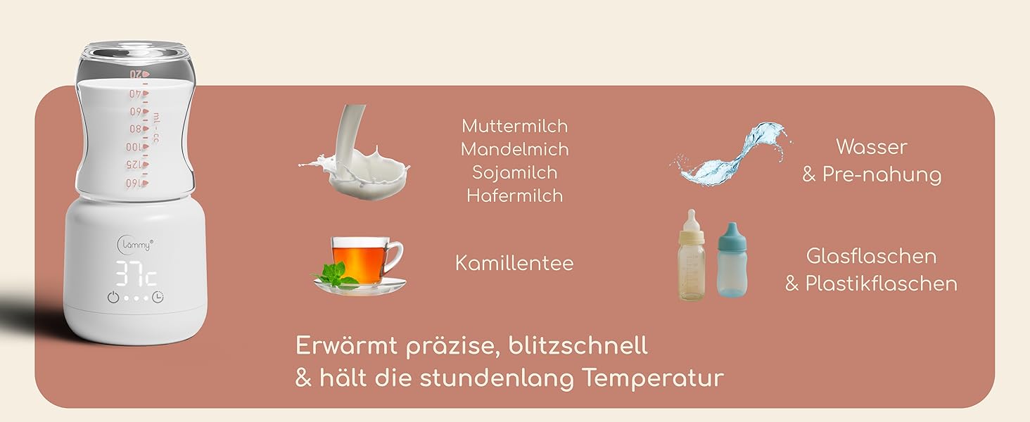 Підігрівач для пляшечок Lämmy – акумуляторний, портативний, точний, не протікає, компактний – для всіх пляшечок, USB