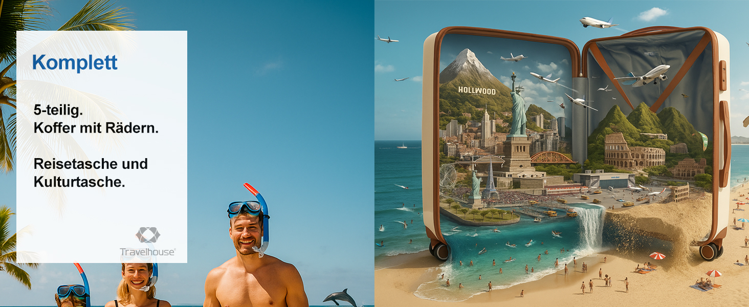 Набір валіз Travelhouse Ascona 5-в-1 (75/65/55 см) з TSA-замком, Spinner-колесами та аксесуарами, ABS+PC, темно-зелений