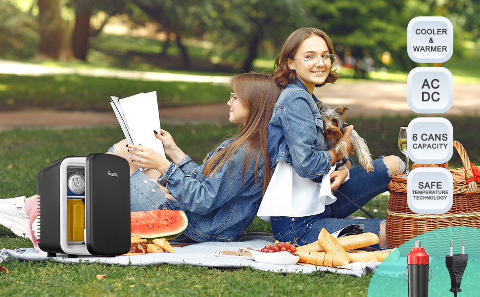 Міні-холодильник Reemix 4L/6 банок, портативний, для косметики, напоїв, їжі, чорний